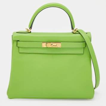 Pre Owned Hermes Anis Green Swift Leather Gold Hardware Kelly Retourne 28 Bag