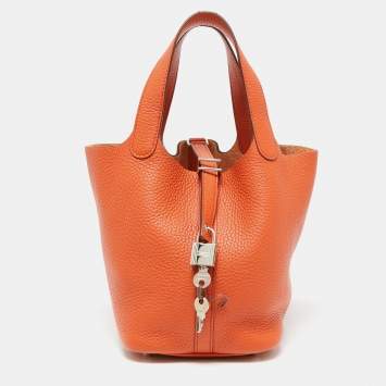 Pre Owned Hermes Cuivre Clemence Leather Picotin Lock 18 Bag