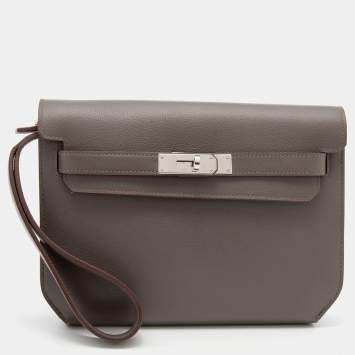 Pre Owned Hermes Etain Evercolor Leather Kelly Depeches 25 Pouch