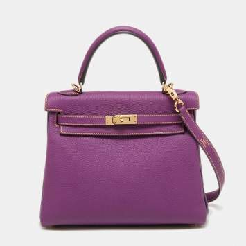Pre Owned Hermes Anemone/Bleu Nuit Togo Leather Gold Finish Kelly Retourne 25 Bag