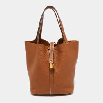 Pre Owned Hermès Gold Clemence Leather Picotin Lock 22 Bag