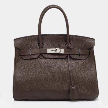 Pre Owned Hermes Chocolat Taurillon Clemence Leather Palladium Finish Birkin 30 Bag