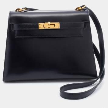 Pre Owned Hermes Black Box Calf Leather Mini Kelly Sellier Shoulder Bag