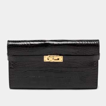 Pre Owned Hermes Black Alligator Mississippiensis Kelly Classic Long Wallet