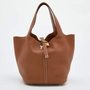 Pre Owned Hermes Gold Clemence Leather Picotin Lock 22 Bag