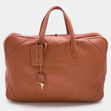 Pre Owned Hermes Fauve Taurillon Clemence Leather Victoria II 50 Bag 