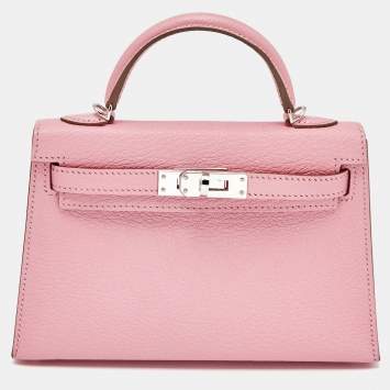 Pre Owned Hermès Rose Confetti Chevre Mysore Leather Palladium Plated Mini Kelly II Sellier 20 Bag