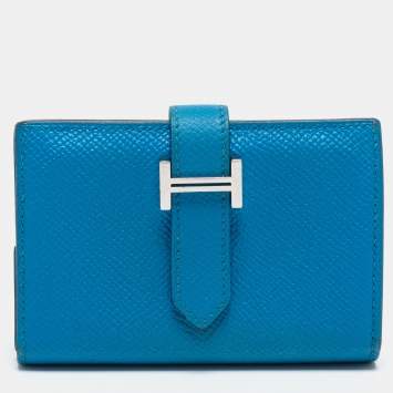 Pre Owned Hermes Bleu Izmir Epsom Leather Mini Bearn Wallet