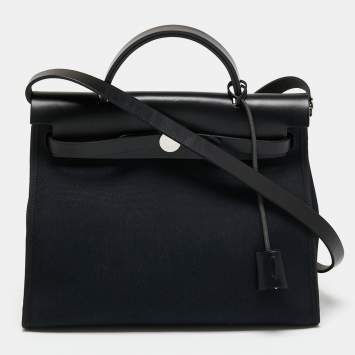 Pre Owned Hermès Black Canvas and Leather Herbag Zip 31 Bag