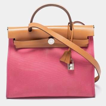 Pre Owned Hermes Rose Lipstick/Natural Canvas and Leather Herbag Zip 31 Bag