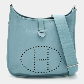 Pre Owned Hermes Ciel Togo Leather Evelyne III PM Bag