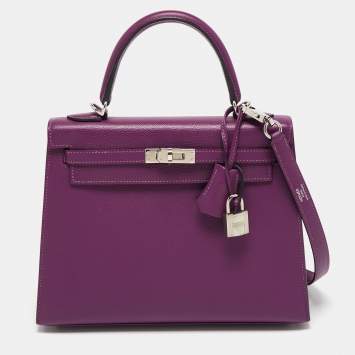 Pre Owned Hermes Anemone Epsom Leather Palladium Finish Kelly Sellier 25 Bag