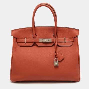 Pre Owned Hermes Capucine Togo Leather Palladium Finish Birkin 35 Bag