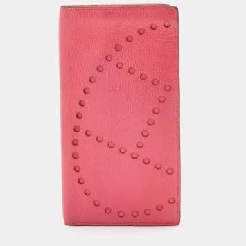 Pre Owned Hermes Rose Tyrien Chevre Mysore Leather Evelyne Long Wallet