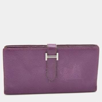Hermès  Cyclamen Chevre Mysore Leather Palladium Finish Bearn Wallet
