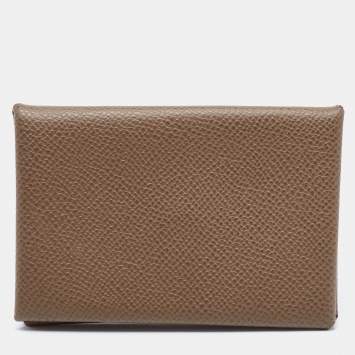 Pre Owned Hermes Etain Epsom Leather Calvi Card Holder 