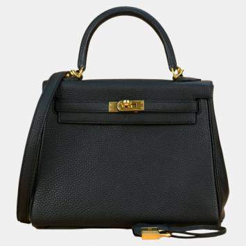 Pre Owned Hermes Black Togo Leather Gold Hardware Kelly 25 Bag 