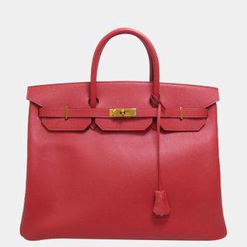Pre Owned Hermes Red Courchevel Leather Gold Hardware Birkin 40 Bag 
