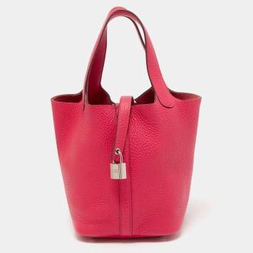 Pre Owned Hermes Rose Mexico Taurillon Clemence Leather Picotin Lock 18 Bag