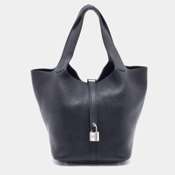 Pre Owned Hermes Black Taurillon Clemence Leather Palladium Finish Picotin Lock 22 Bag