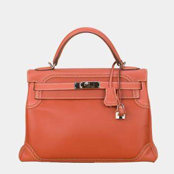 Hermes Sanguine Swift Leather Palladium Hardware Ghillies Retourne Kelly 32 Bag