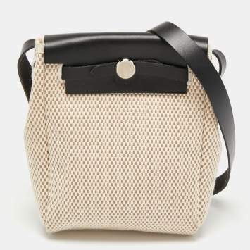 Pre Owned Hermes Black/Beige Canvas and Leather Herbag TPM Bag