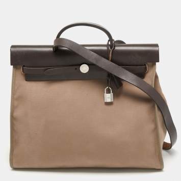Pre Owned Hermés Ebene/Taupe Canvas and Leather Herbag Zip 39 Bag