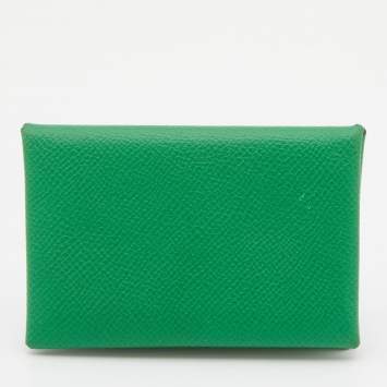Pre Owned Hermes Bambou Epsom Leather Calvi Card Holder