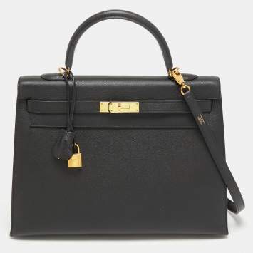 Pre Owned Hermès Black Epsom Leather Gold Finish Kelly Sellier 35 Bag