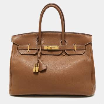 Pre Owned Hermes Gold Togo Leather Gold Finish Birkin 35 Bag