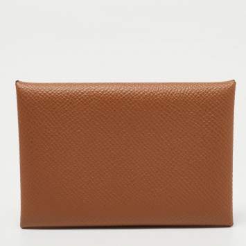 Pre Owned Hermes Gold Epsom Leather Calvi Card Holder