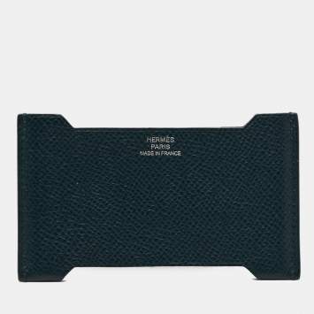 Pre Owned Hermes Bleu Nuit/Vert Cypres Epsom Leather Manhattan Card Holder 