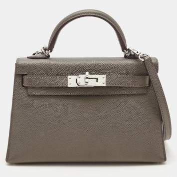 Pre Owned Hermès Etain Epsom Leather Palladium Finish Mini Kelly II Sellier 20 Bag