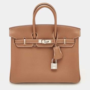 Pre Owned Hermes Gold Togo Leather Gold Finish Birkin 25 Bag 