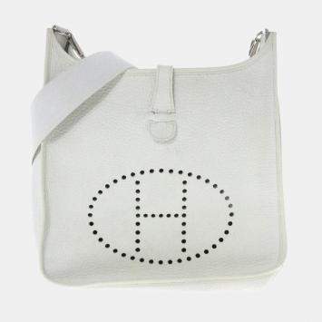 Pre Owned Hermes White Clemence Leather Evelyne Shoulder Bag