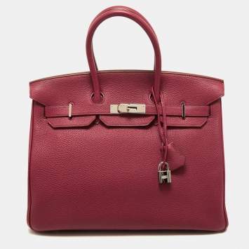 Pre Owned Hermes Tosca Togo Leather Palladium Finish Birkin 35 Bag
