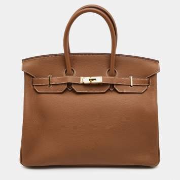 Pre Owned Hermes Gold Togo Leather Gold Finish Birkin 35 Bag