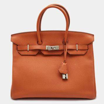 Pre Owned Hermes Capucine Togo Leather Palladium Finish Birkin 35 Bag