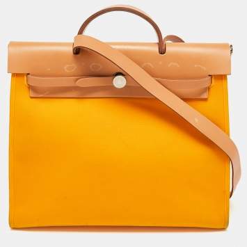 Pre Owned Hermes Jaune D' Or/Orange Canvas and Leather Herbag Zip 39 Bag