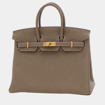 Pre Owned Hermes Birkin 25 Togo Etoupe handbag Gold hardware Z stamp