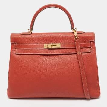 Pre Owned Hermes Brique Togo Leather Gold Hardware Kelly Retourne 35 Bag