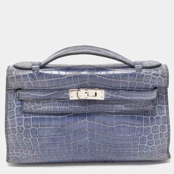 Pre Owned Hermes Blue Brighton Niloticus Crocodile Kelly Pochette