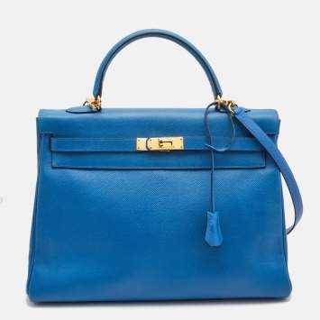 Pre Owned Hermès Cobalt Courchevel Leather Gold Finish Kelly Retourne 35 Bag
