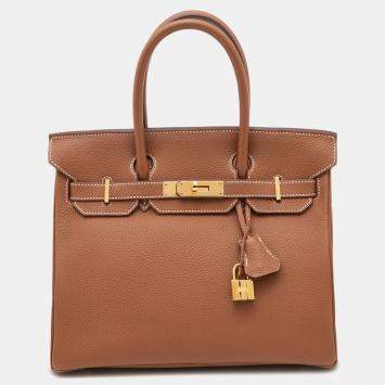 Pre Owned Hermes Gold Taurillon Clemence Leather Gold Finish Birkin 30 Bag
