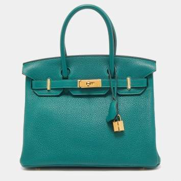 Pre Owned Hermes Malachite Togo Leather Gold Finish Birkin 30 Bag
