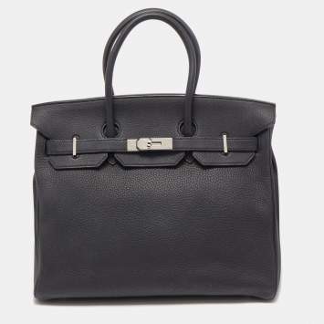 Pre Owned Hermes Black Togo Leather Palladium Finish Birkin 35 Bag