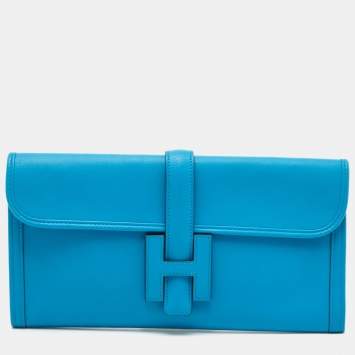 Pre Owned Hermes Blue Zanzibar Swift Leather Elan Jige 29 Clutch