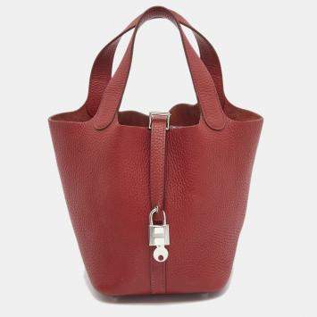 Pre Owned Hermes Rouge Garance Leather Picotin Lock 18 Bag