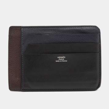 Pre Owned Hermes  Black/Bleu Nuit/Rouge Sellier Evergrain and Evercolor Leather City 8CC Card Holder