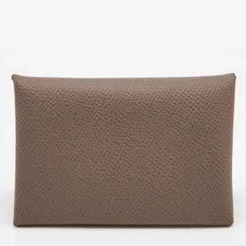 Pre Owned Hermes Etoupe Epsom Leather Calvi Card Holder
